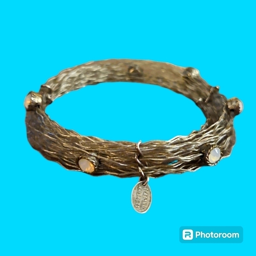 Seasonal Whispers Stainless Steel Wire Birds Nest Crystal Bangle Bracelet
